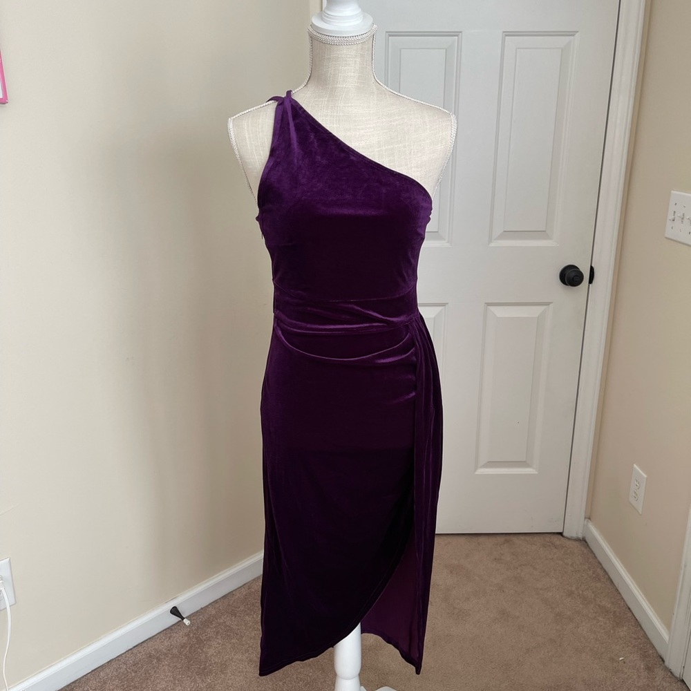 One Shoulder Backless Wrap Hem Velvet Dress NEVER WORN
